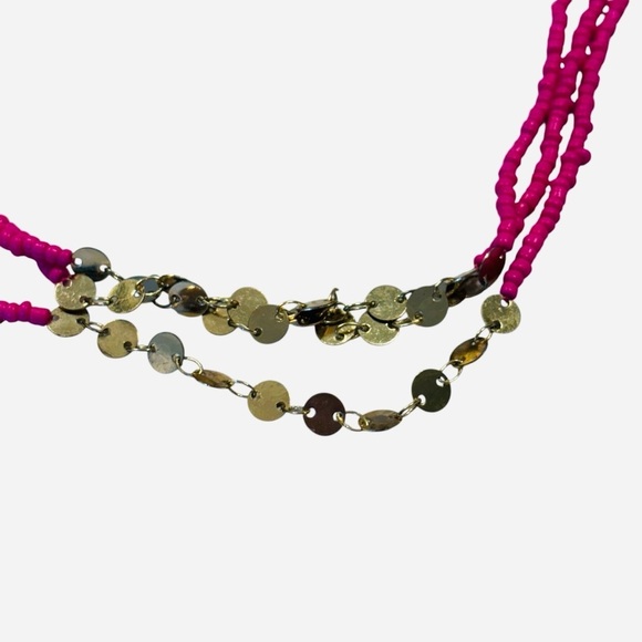 BabbleBar Sugarfix Beaded Pink Necklace Gold 3 Strand Fuchsia - Picture 4 of 8